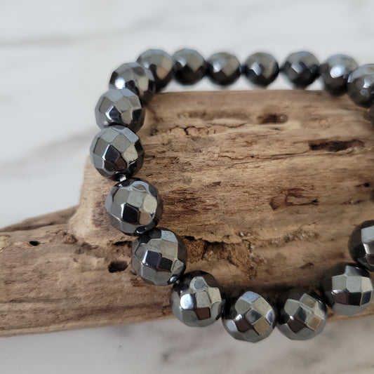 MENS 10MM FACETED HEMATITE